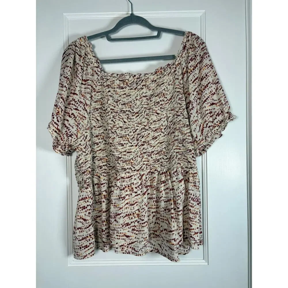 Old Navy Smocked Peplum Blouse Puff Sleeve Abstract Dot Print Top Plus Size 3X